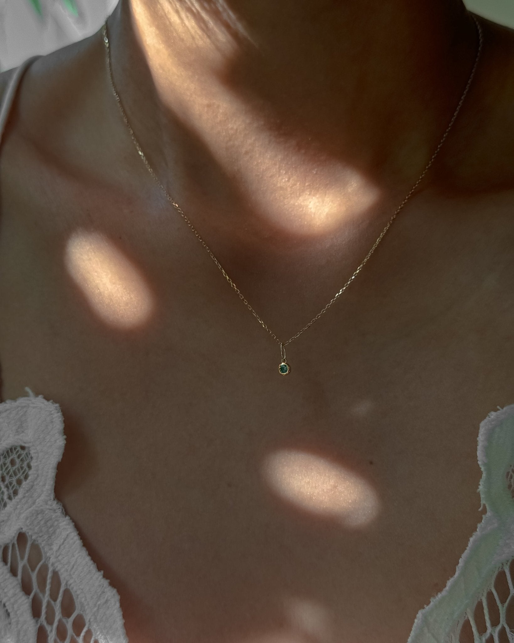 Round Emerald Charm Necklace - Midori Jewelry Co.