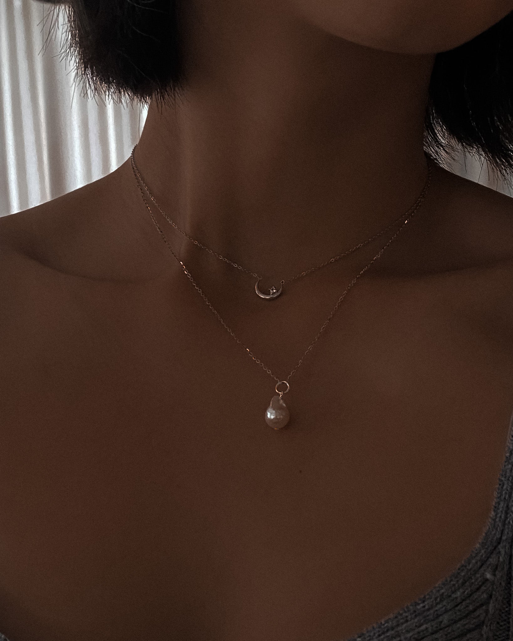 Crescent Moon Choker Necklace / Sterling Silver - Midori Jewelry Co.