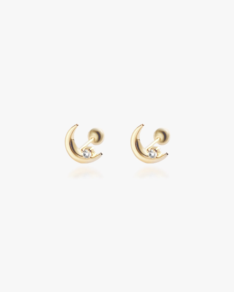 Crescent Moon Stud Earrings / 9K Solid Gold - Midori Jewelry Co.
