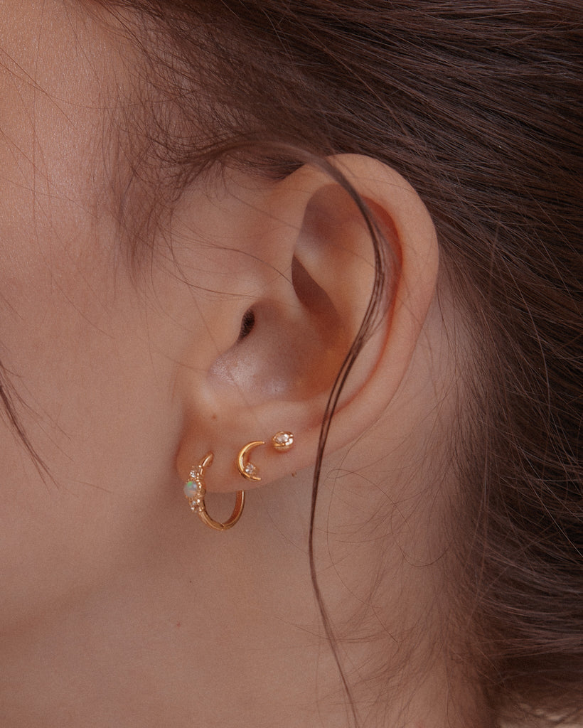 Stud Earrings Crescent Moon Studs / 9K Solid Gold Midori Jewelry Co.