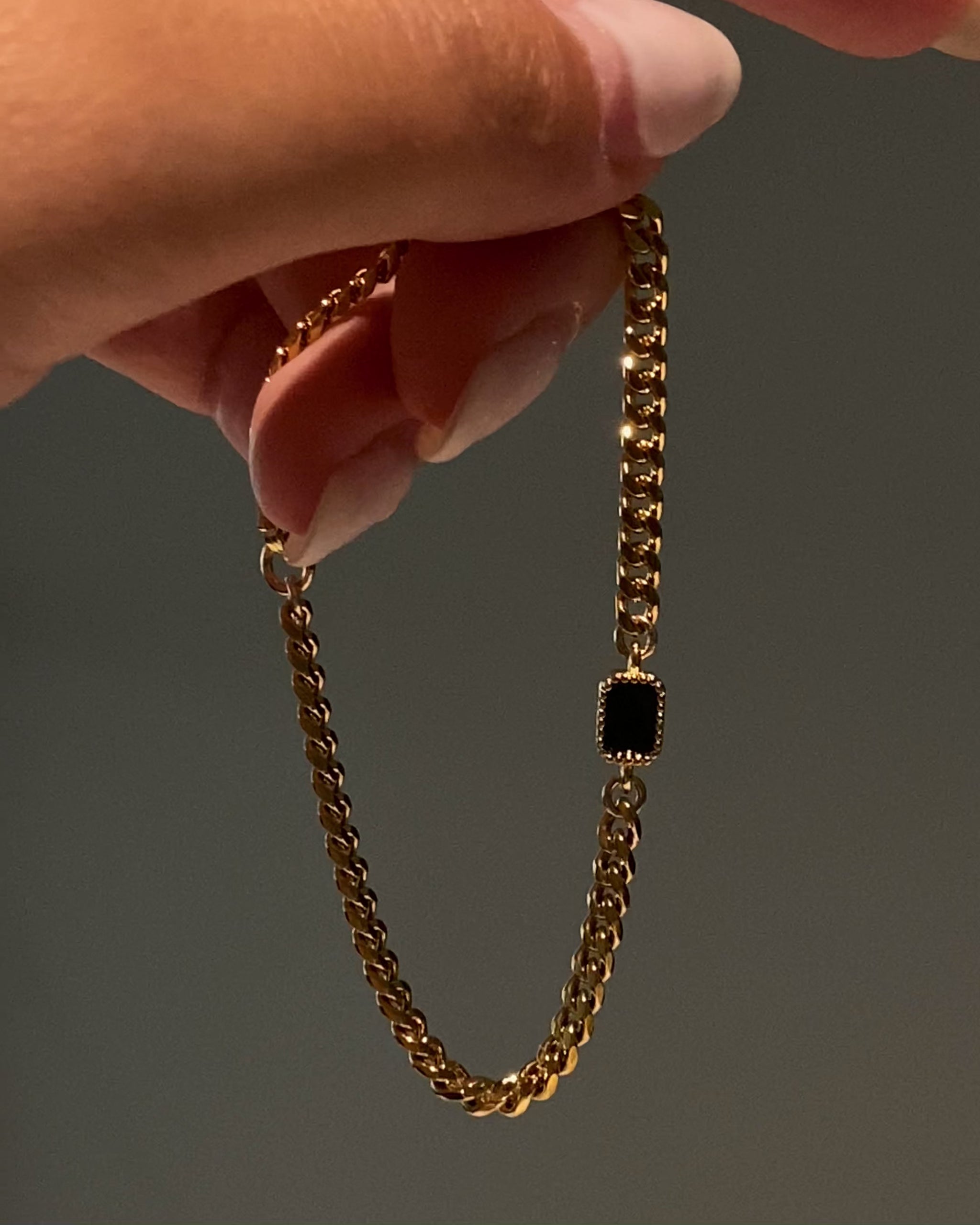 Cuban Chain Black Onyx Bracelet | Midori Jewelry Co. Cuban Chain Black Onyx Bracelet | Midori Jewelry Co.