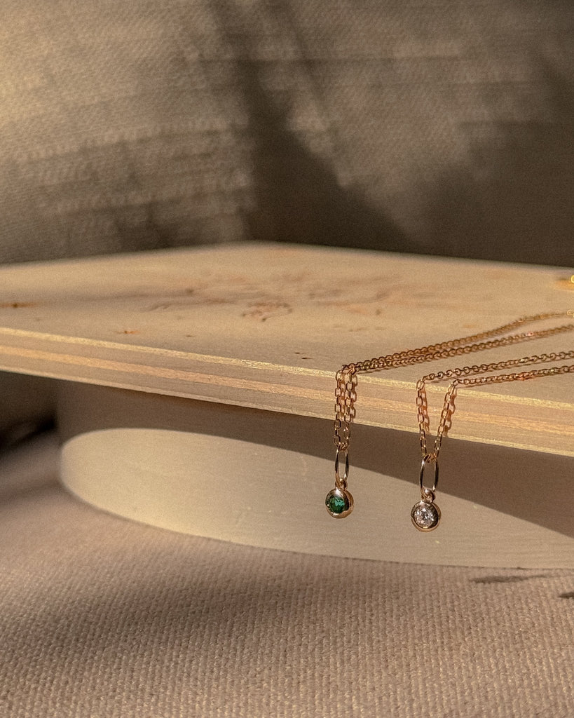 Round Emerald Charm Necklace - Midori Jewelry Co.