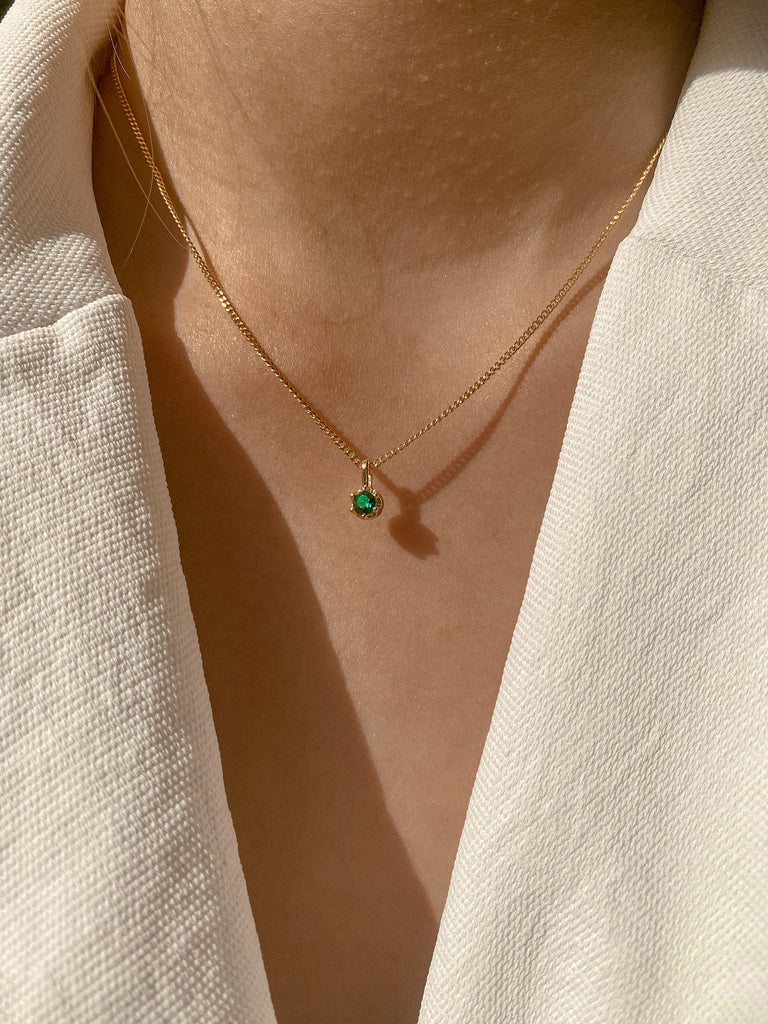 Pendant Necklaces Emerald Solitaire Necklace / Gold-Filled Midori Jewelry Co.