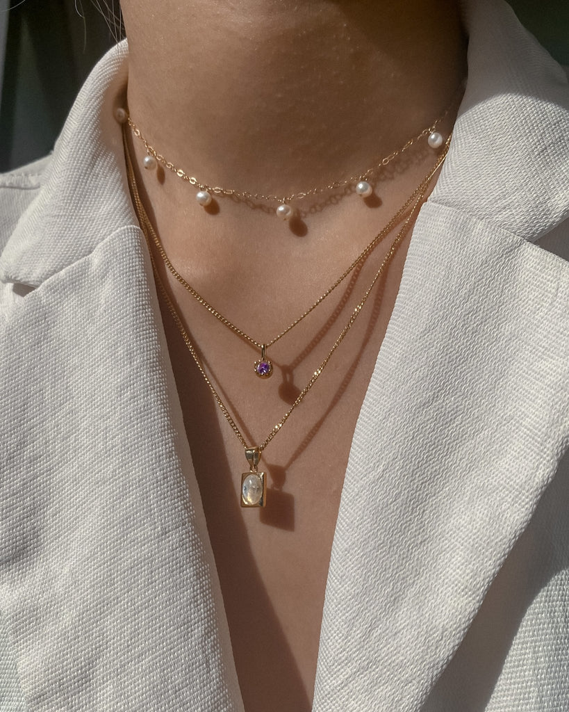 Pendant Necklaces Amethyst Solitaire Necklace / Gold-Filled Midori Jewelry Co.