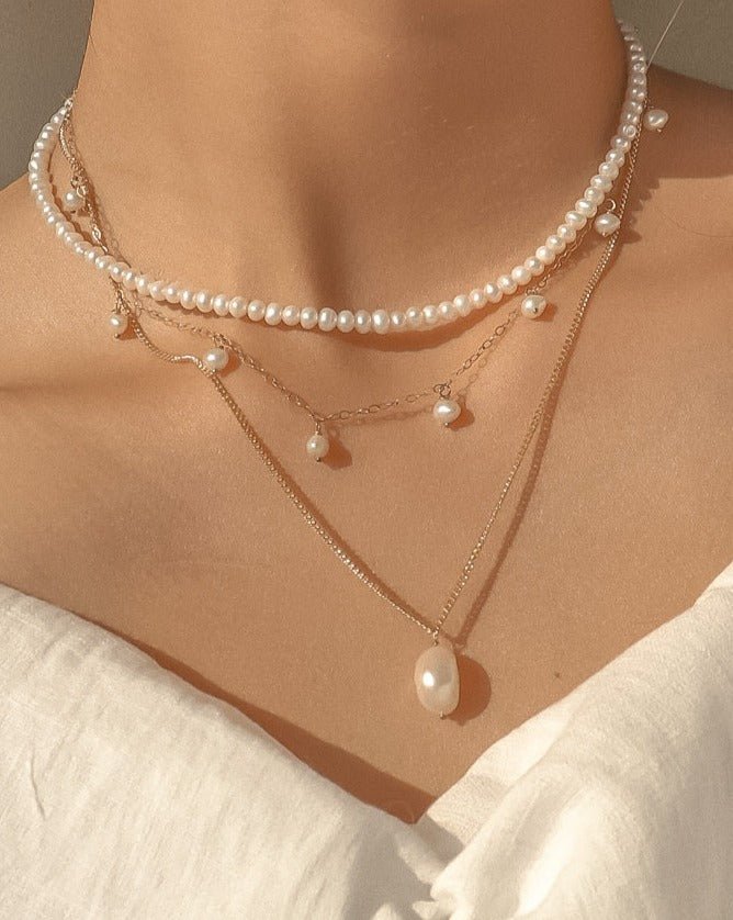 Gold-Filled Pearl Station Choker Necklace Midori Jewelry