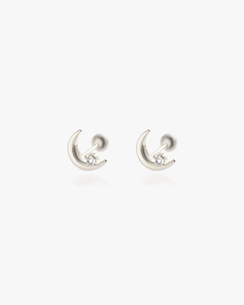 Crescent Moon Stud Earrings / Sterling Silver - Midori Jewelry Co.
