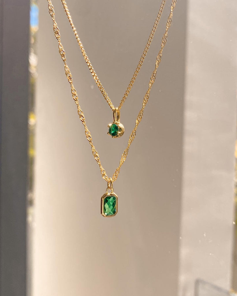 Pendant Necklaces Emerald Solitaire Necklace / Gold-Filled Midori Jewelry Co.
