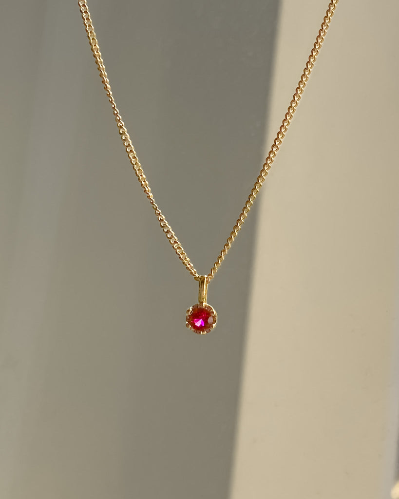 Pendant Necklaces Ruby Solitaire Necklace / Gold-Filled Midori Jewelry Co.