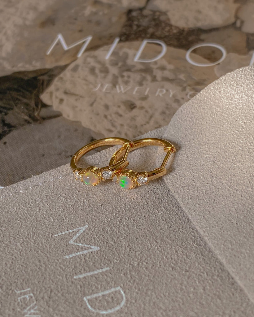 Nebula Opal Hoops (Single) / Gold Vermeil (Ready to Ship) - Midori Jewelry Co.