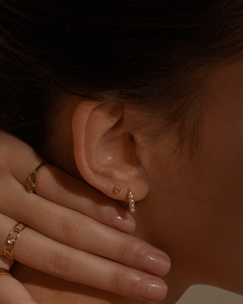 Hoop Earrings Oval Pearl Pavé Hoops / 9K Solid Gold Midori Jewelry Co.