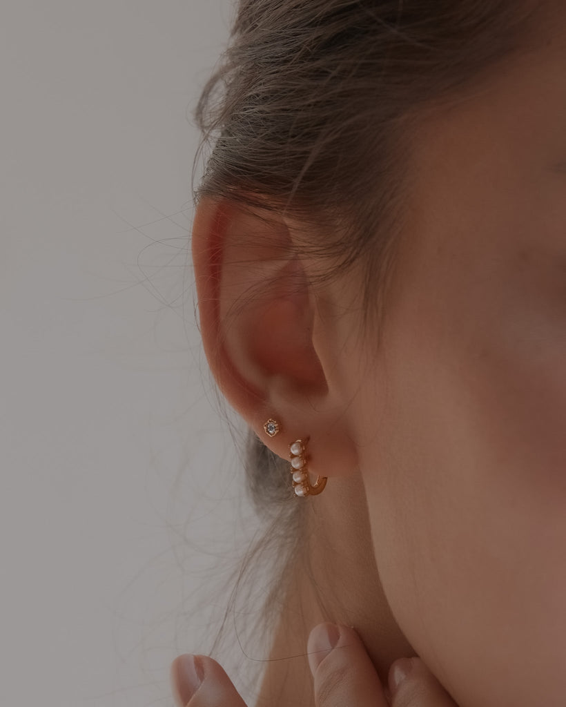 Hoop Earrings Oval Pearl Pavé Hoops / Gold Vermeil Midori Jewelry Co.