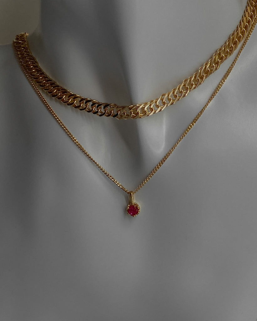 Pendant Necklaces Ruby Solitaire Necklace / Gold-Filled Midori Jewelry Co.