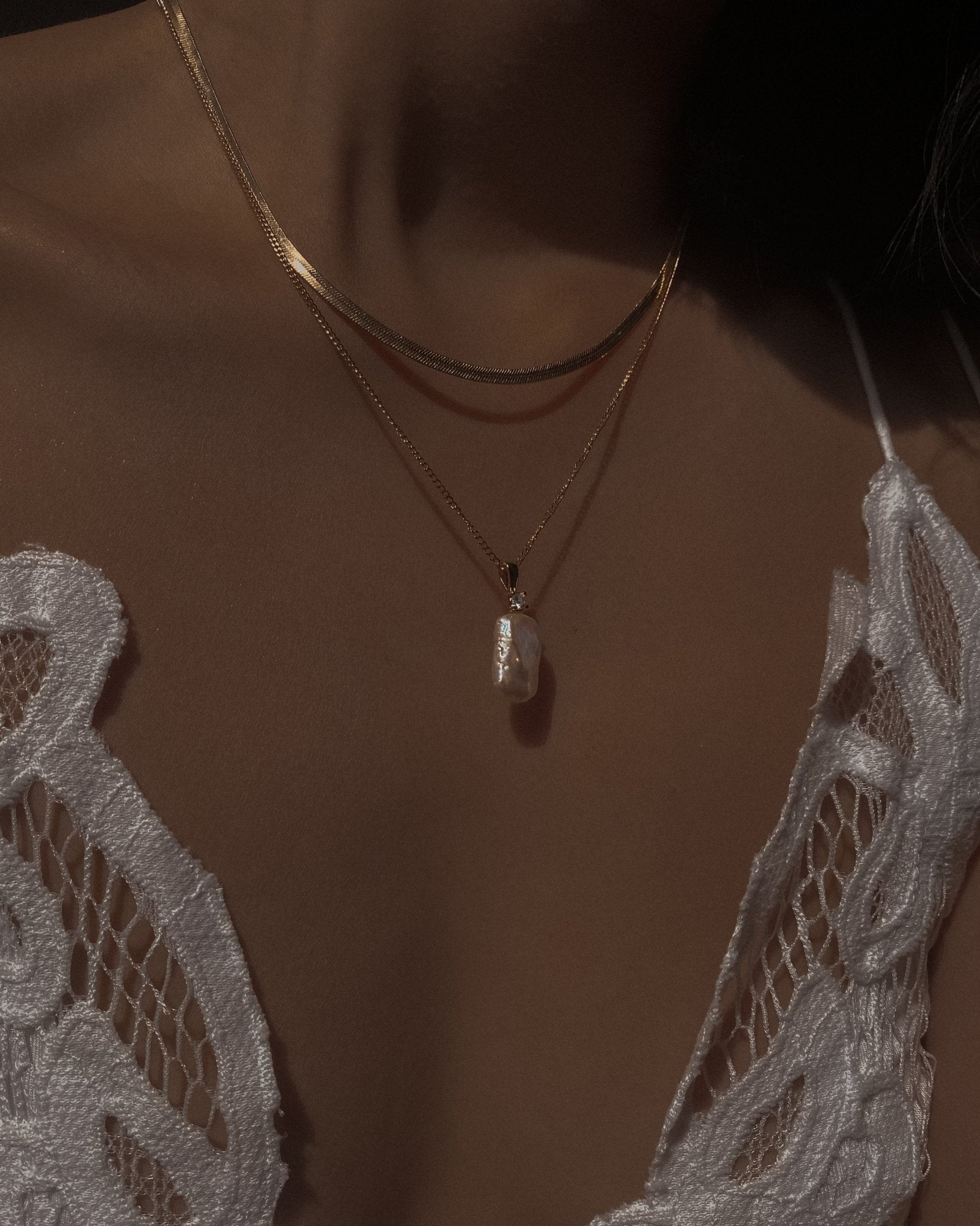 Biwa Stick Pearl Pendant Necklace - Gold Filled Chain - June